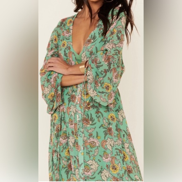 Free People Earth Green Elegant Floral Long Sleeve Dress.Size Medium Maxi Combo - Picture 5 of 15
